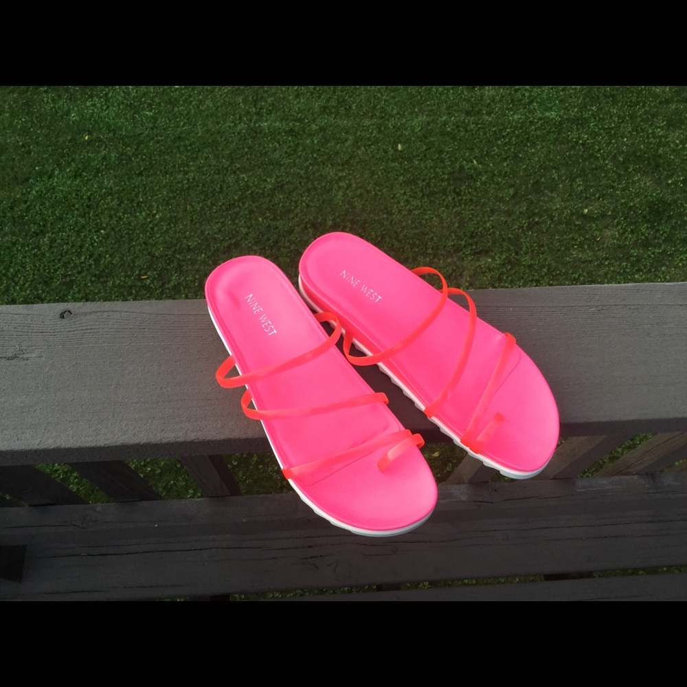 Neon pink Nine West strap slip-ons